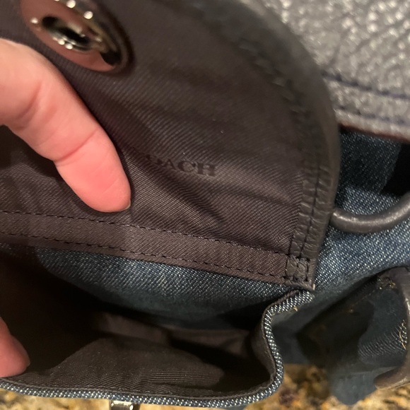 Coach Denim and Navy Leather Turnlock Backpack - Picture 3 of 10
